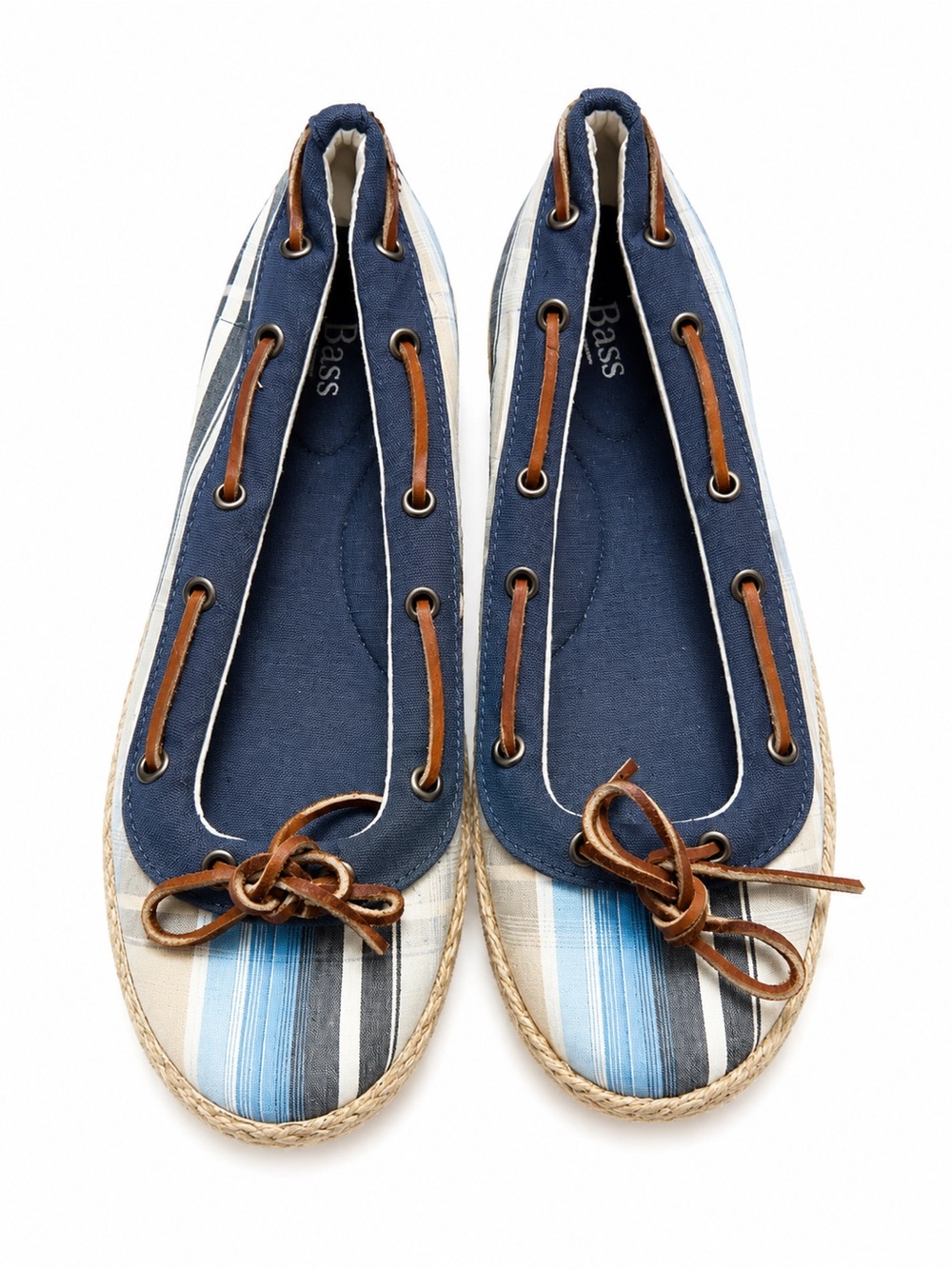 Bass Navy and Blue Striped Canvas Boat Flats size 8